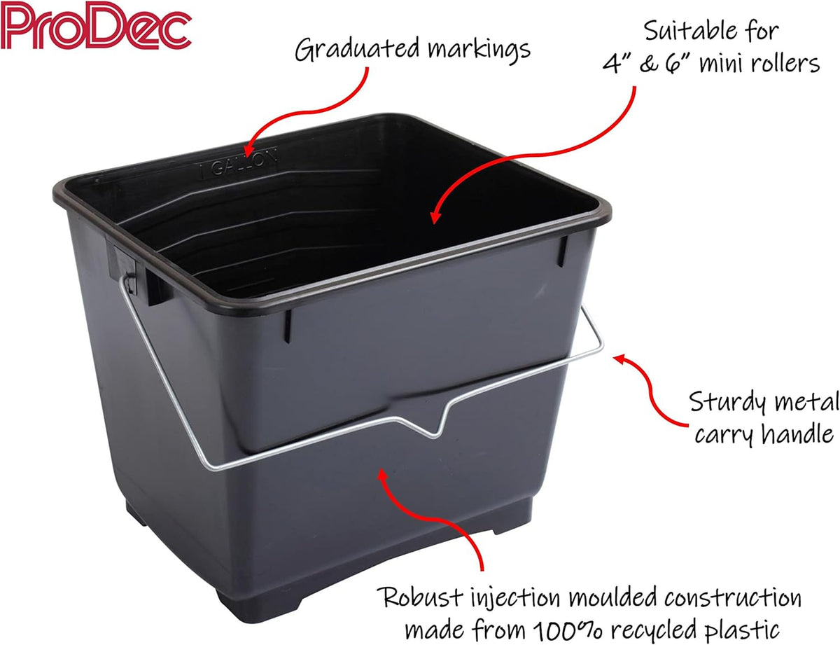 ProDec 5 litre (1 gallon) Small Plastic Paint Scuttle Bucket 100% Recycled Plastic With Metal Carry Handle