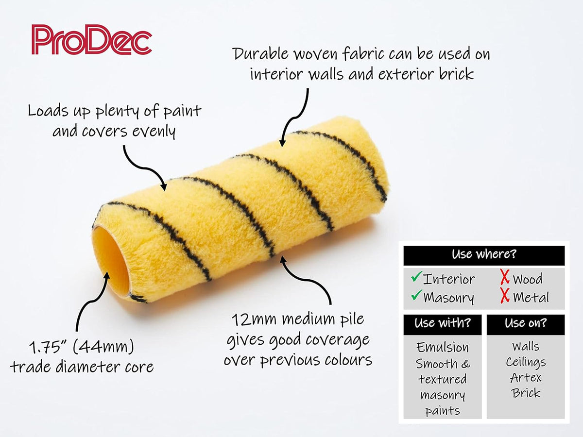 ProDec 7 inch x 1.75" Medium Pile Woven Trade Professional Paint Roller for A Smooth Finish