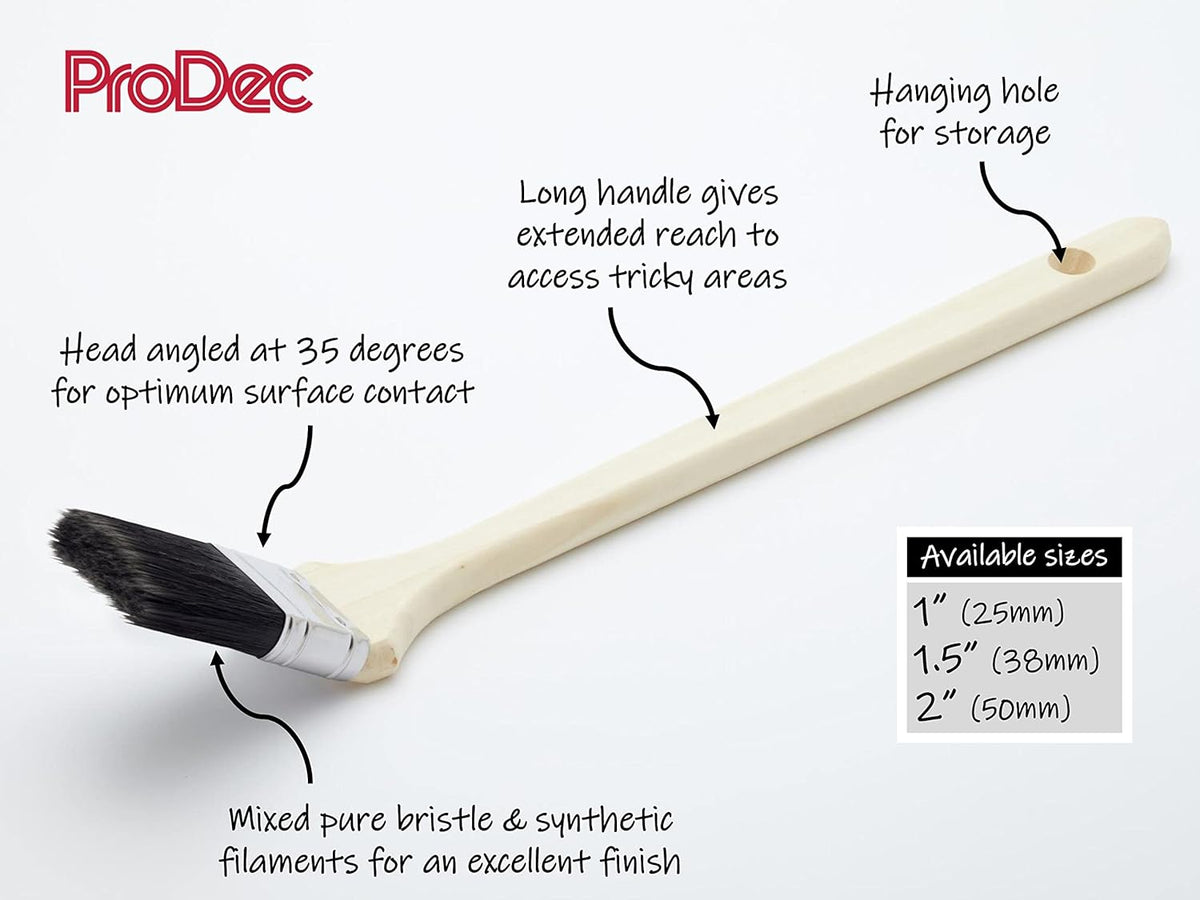 ProDec Dogleg Angled Long Reach Handle Paint Brush for Painting Difficult and Awkward Areas Including High Walls