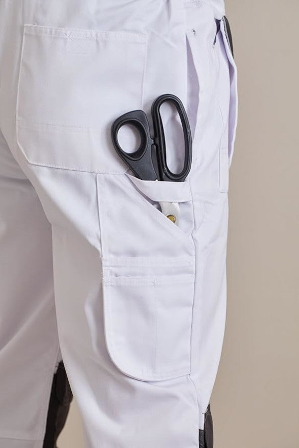 ProDec Advance Stain-Resistant, Hardwearing, Multi-Pocket Adult Decorator&#39;s Bib and Brace Overalls - White