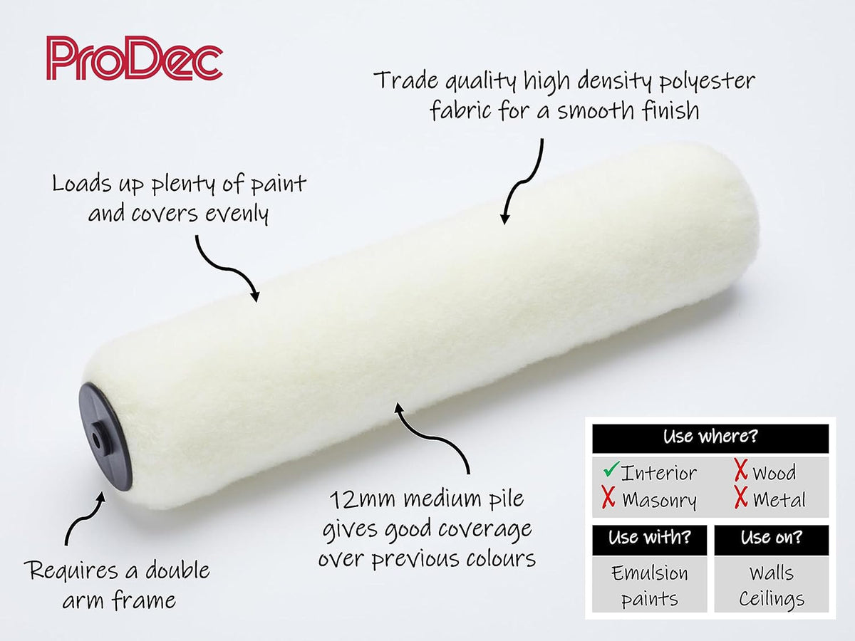 ProDec Contractor 12 inch Medium Pile High Density Polyester Double Arm Paint Roller, Fast Coverage and Smooth Finish