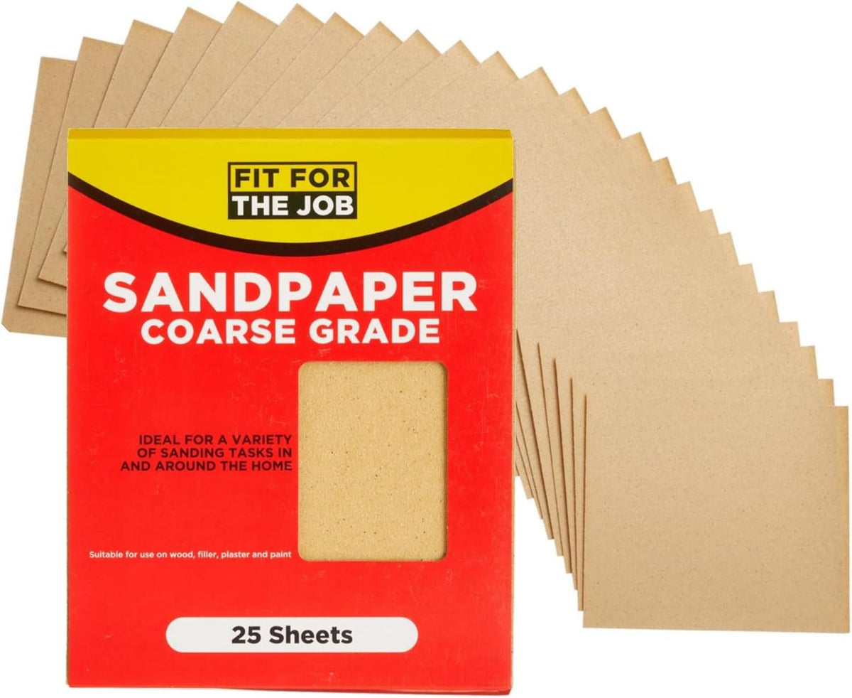 Fit For The Job 25 Large A4 Size Sheets Coarse Grade Sandpaper for Sanding Wood