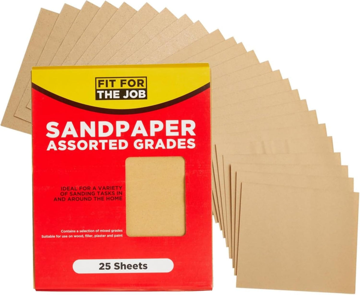 Fit For The Job 25 Large A4 Size Sheets Coarse Grade Sandpaper for Sanding Wood