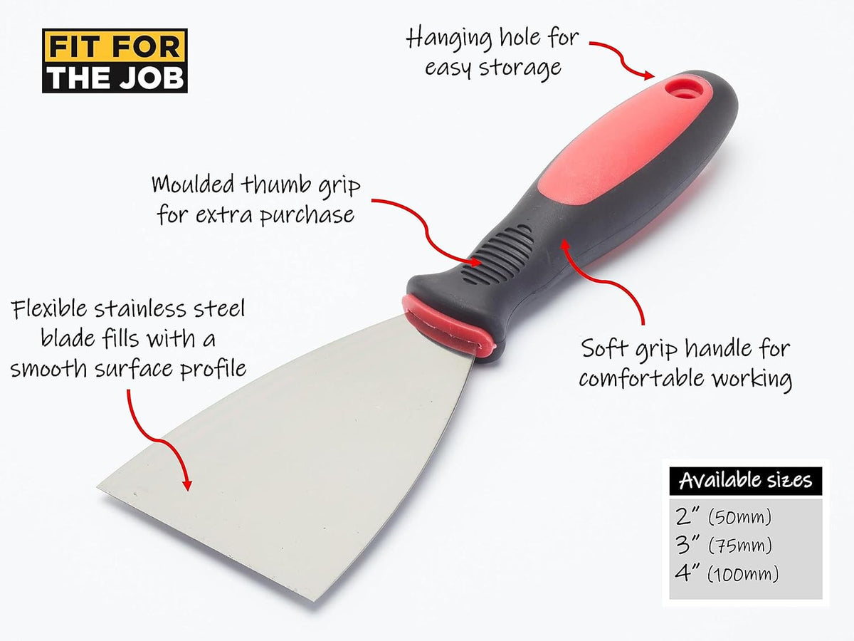 Fit For The Job 4 inch Soft Grip Handle DIY Flexible Filling Knife, Putty Knife for Applying &amp; Smoothing Fillers &amp; Sealants