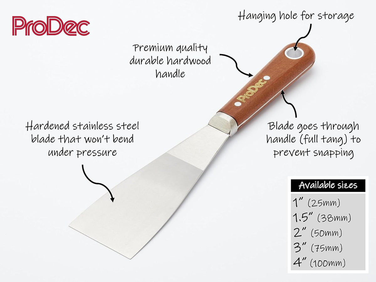ProDec 1.5" Scale Tang Paint Scraper/Stripping Knife for Removing Paint, Adhesive, Wallpaper and More