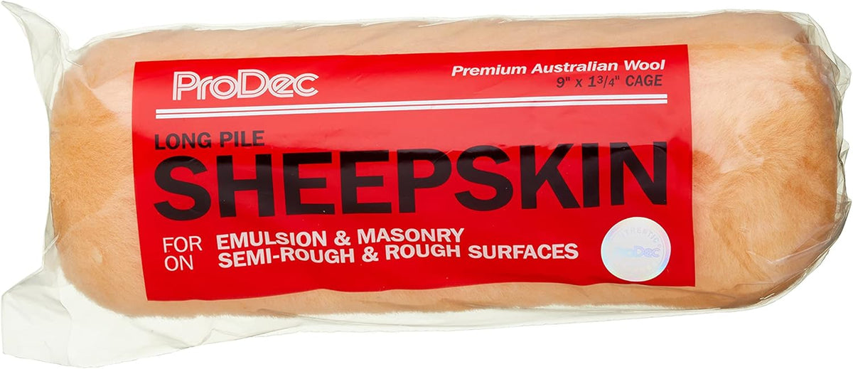 ProDec 9 inch x 1.75" Long Pile Sheepskin Paint Roller, Premium Quality Merino Wool for Painting with Emulsion and Masonry