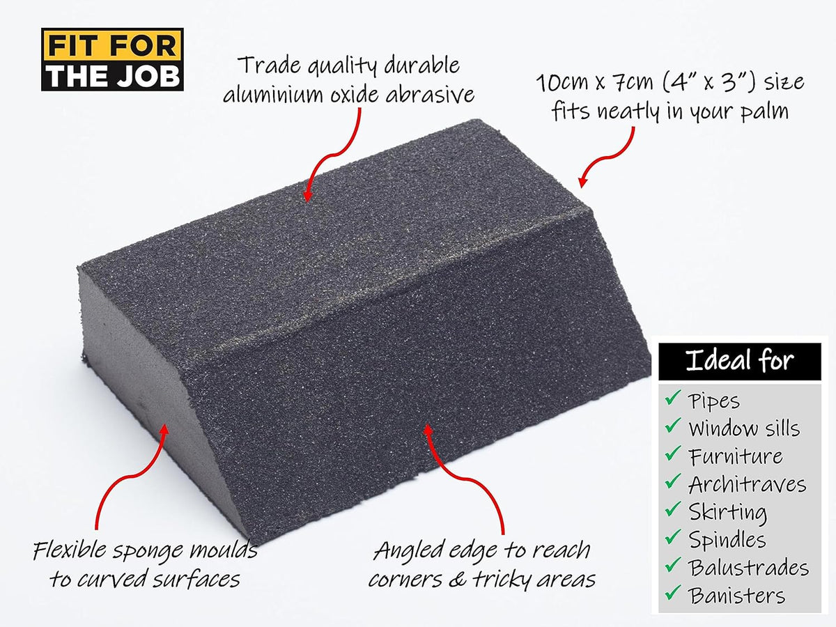 Fit For The Job Fine/Medium Grade Angled Flexible Reusable Sanding Block for Sanding Wood