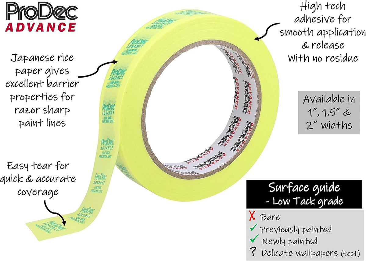 ProDec Advance 24mm (1 inch) x 50m Low Tack Precision Edge Multi Surface Painters Masking Tape