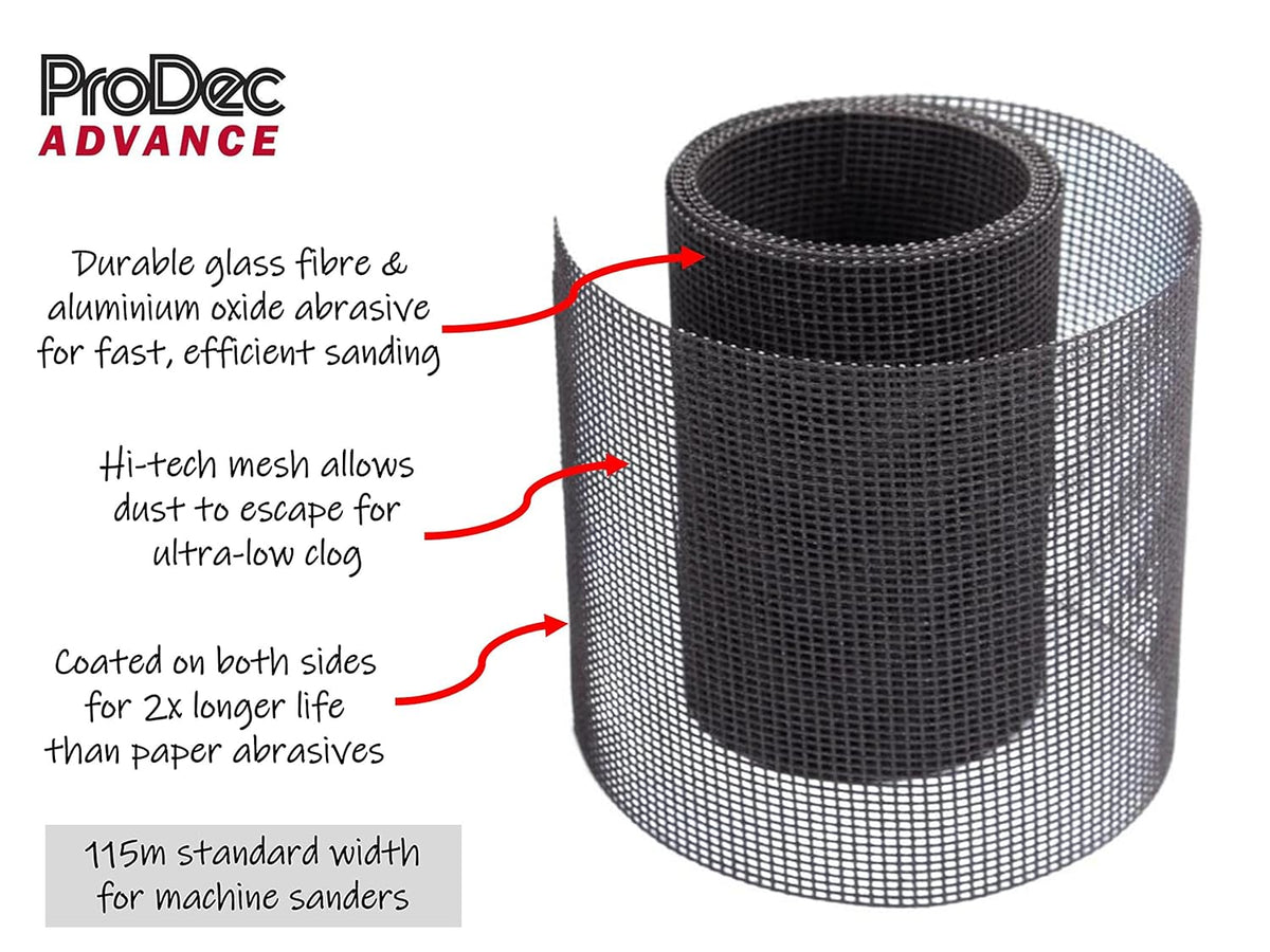 ProDec Advance 5m Roll 120 Grit Sanding Mesh Roll for Clog-Free Sanding, Reusable Double Sided Glass Fibre & Aluminium Oxide Abrasive