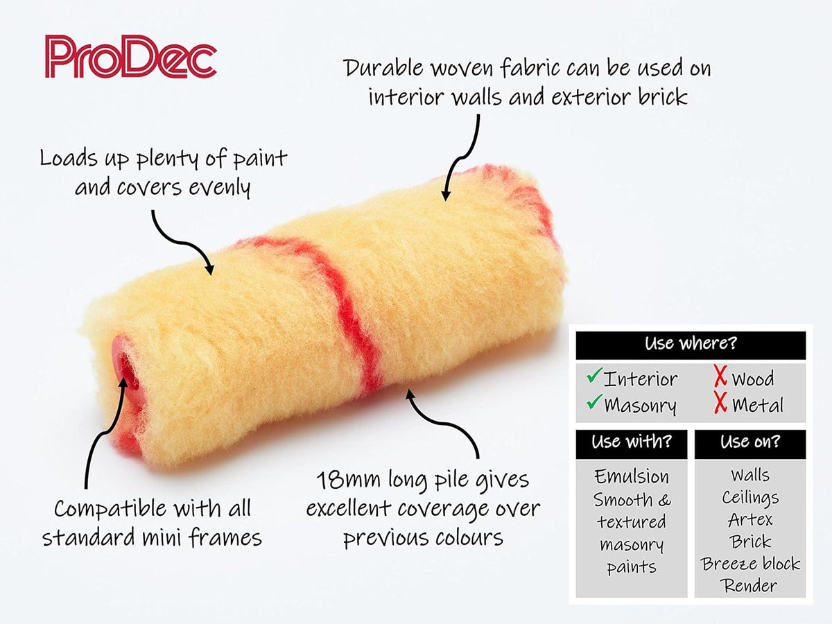 ProDec 10 Pack 4 inch Long Pile Woven Mini Paint Rollers for a Smooth Finish