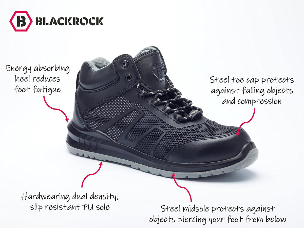 Blackrock Wilson S1-P Safety Boots, Anti Static Black Leather Safety Hiker with Steel Toe Cap