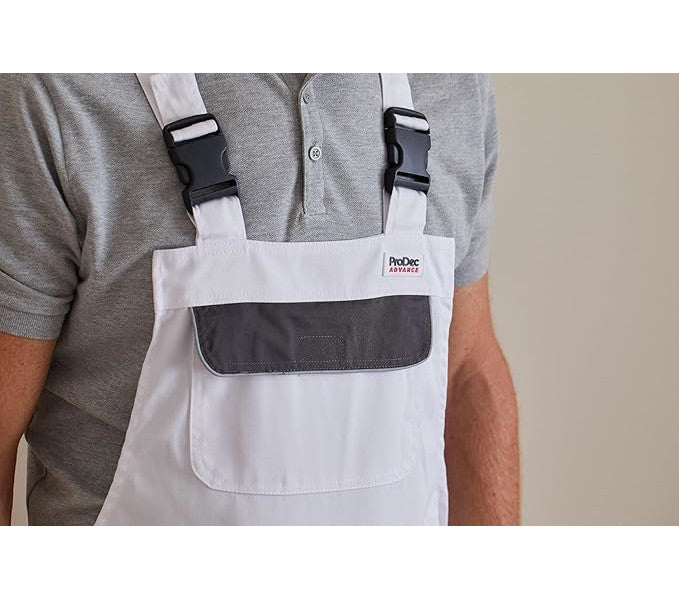 ProDec Advance Stain-Resistant, Hardwearing, Multi-Pocket Adult Decorator&#39;s Bib and Brace Overalls - White