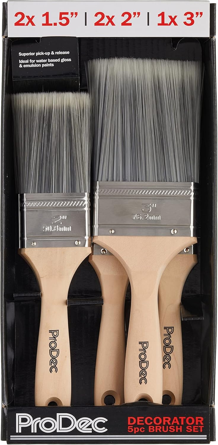 ProDec 5 piece Decorator Synthetic Paint Brush Set for Painting with Emulsion, Gloss and Satin