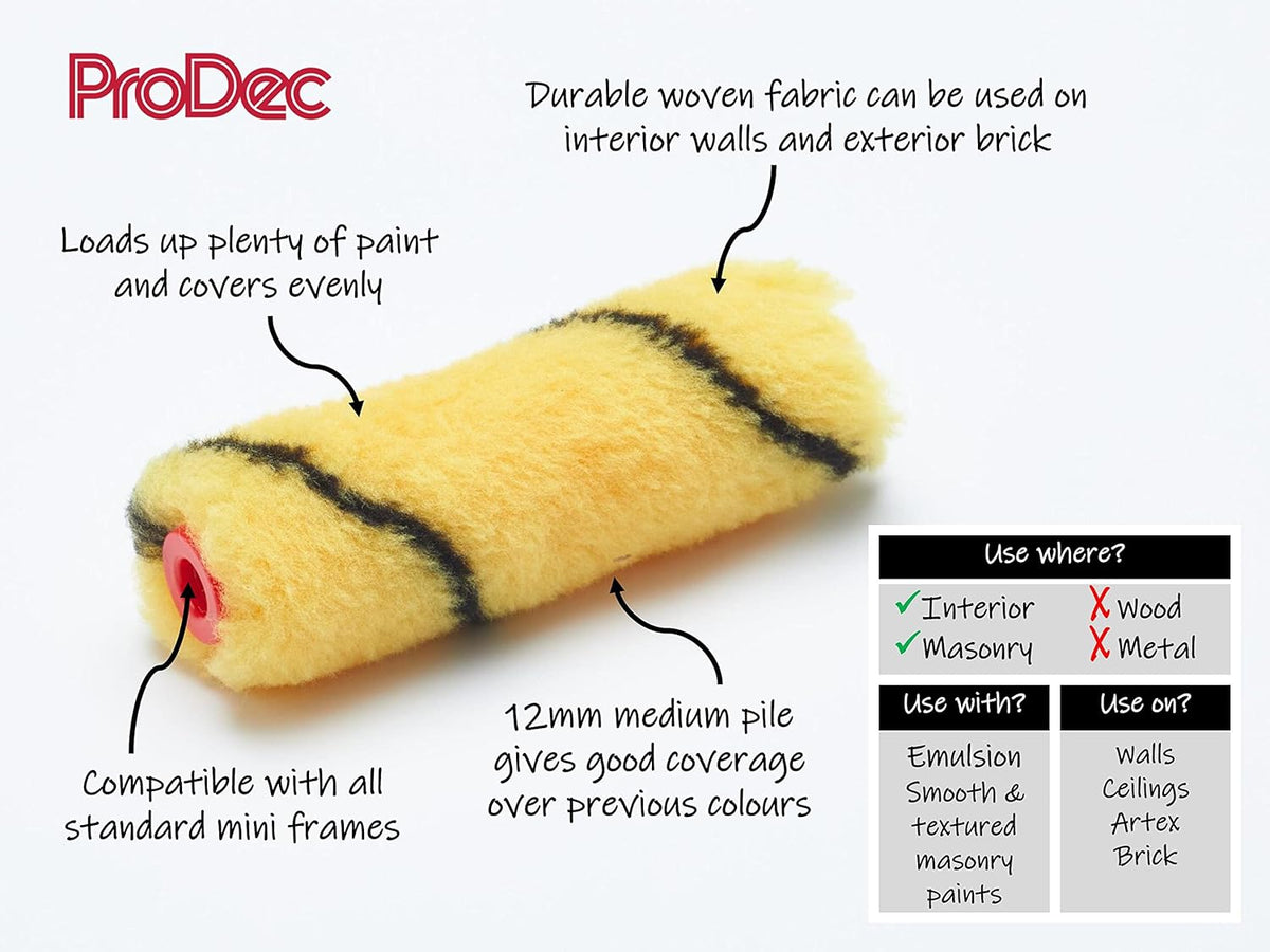 ProDec 11 Piece Assorted 4 inch Mini Paint Rollers and Frame for a Smooth Finish