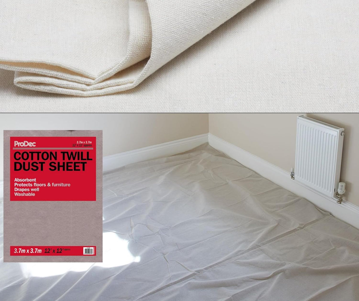 ProDec 12ft x 12ft Cotton Dust Sheet for Decorating, Carpet Protector - Washable Drop Cloth