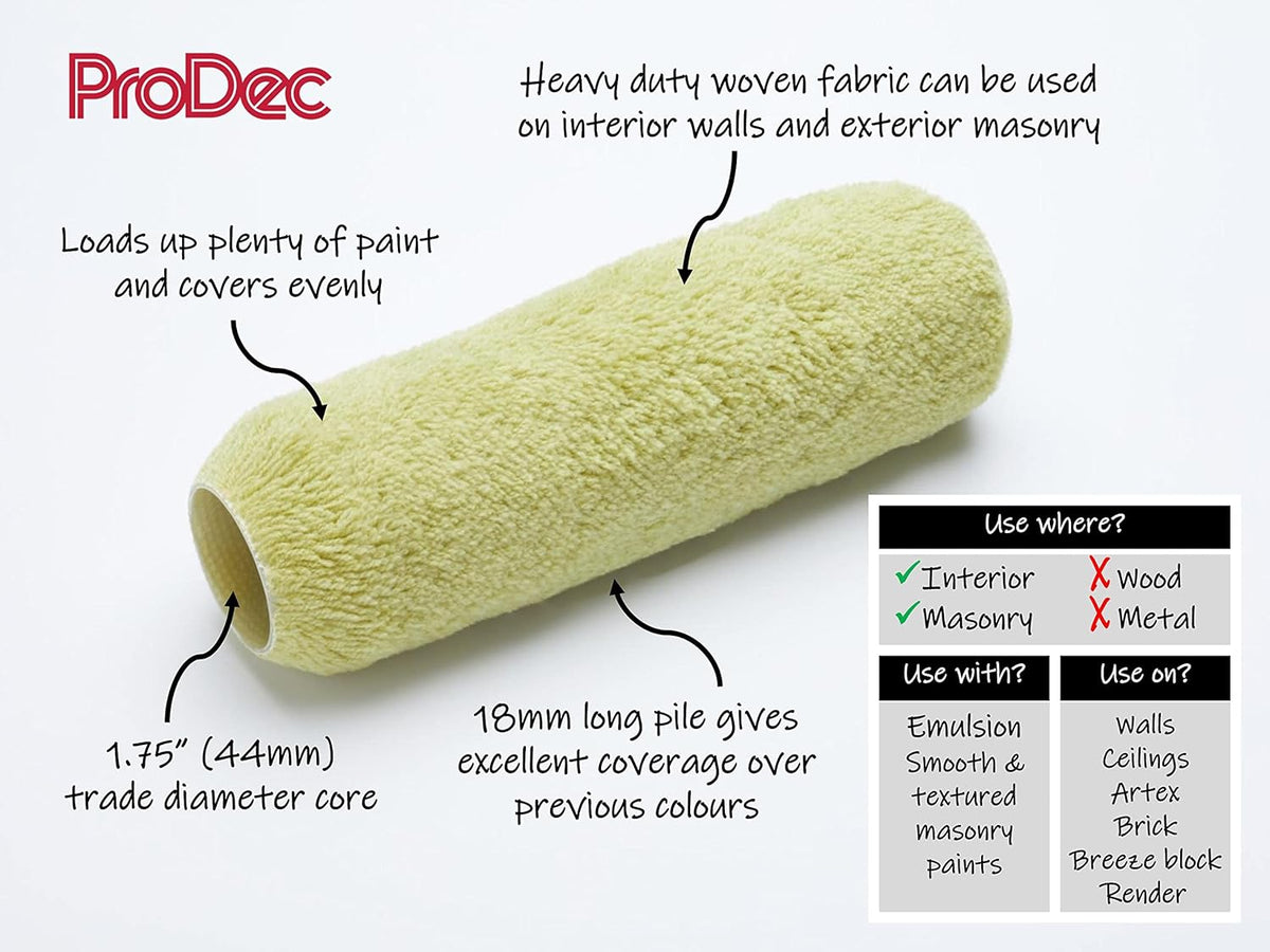 ProDec 9 inch x 1.75" Heavy Duty Woven Trade Professional Paint Roller for A Smooth Finish