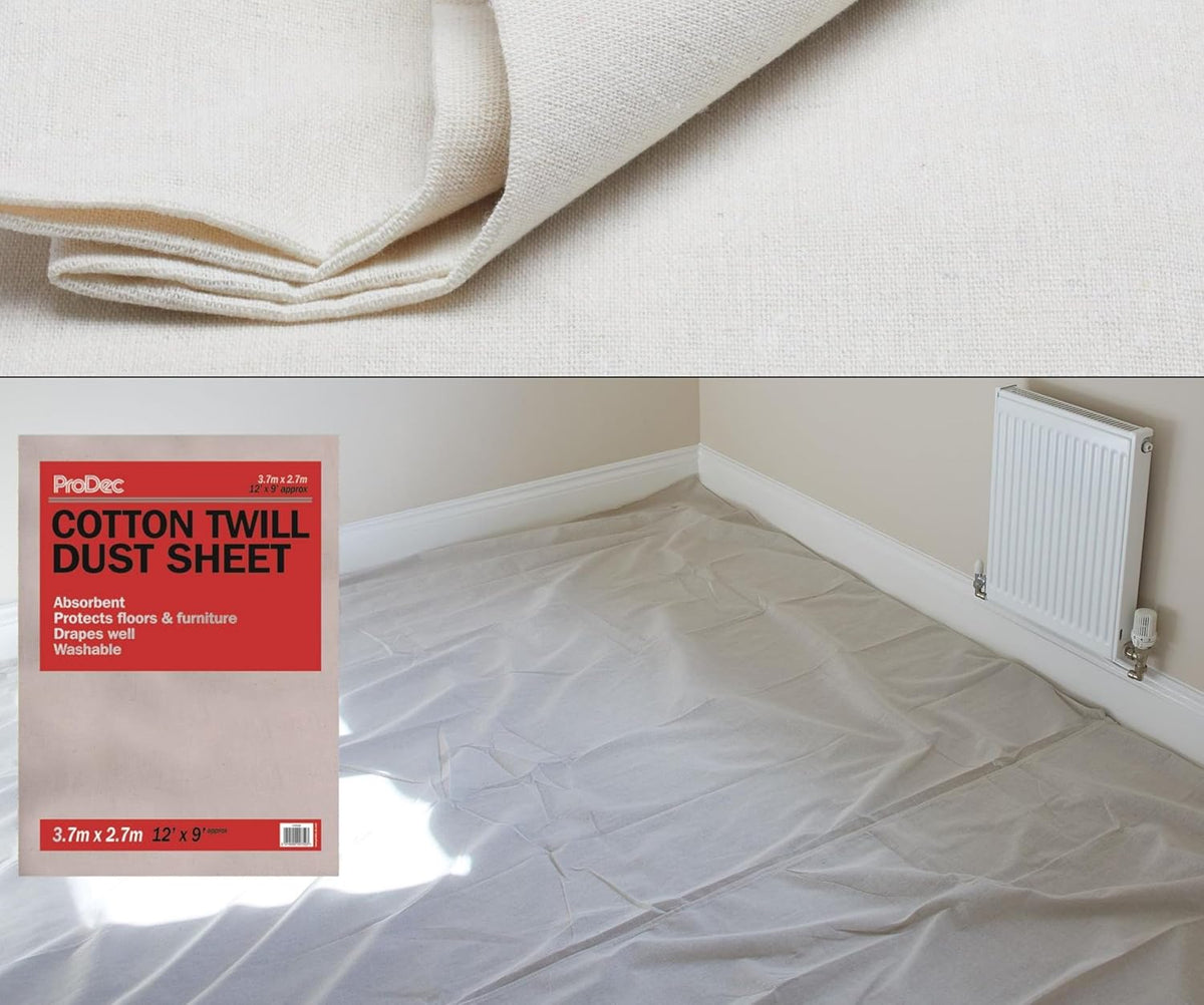 ProDec 12ft x 9ft Cotton Dust Sheet for Decorating, Carpet Protector - Washable Drop Cloth