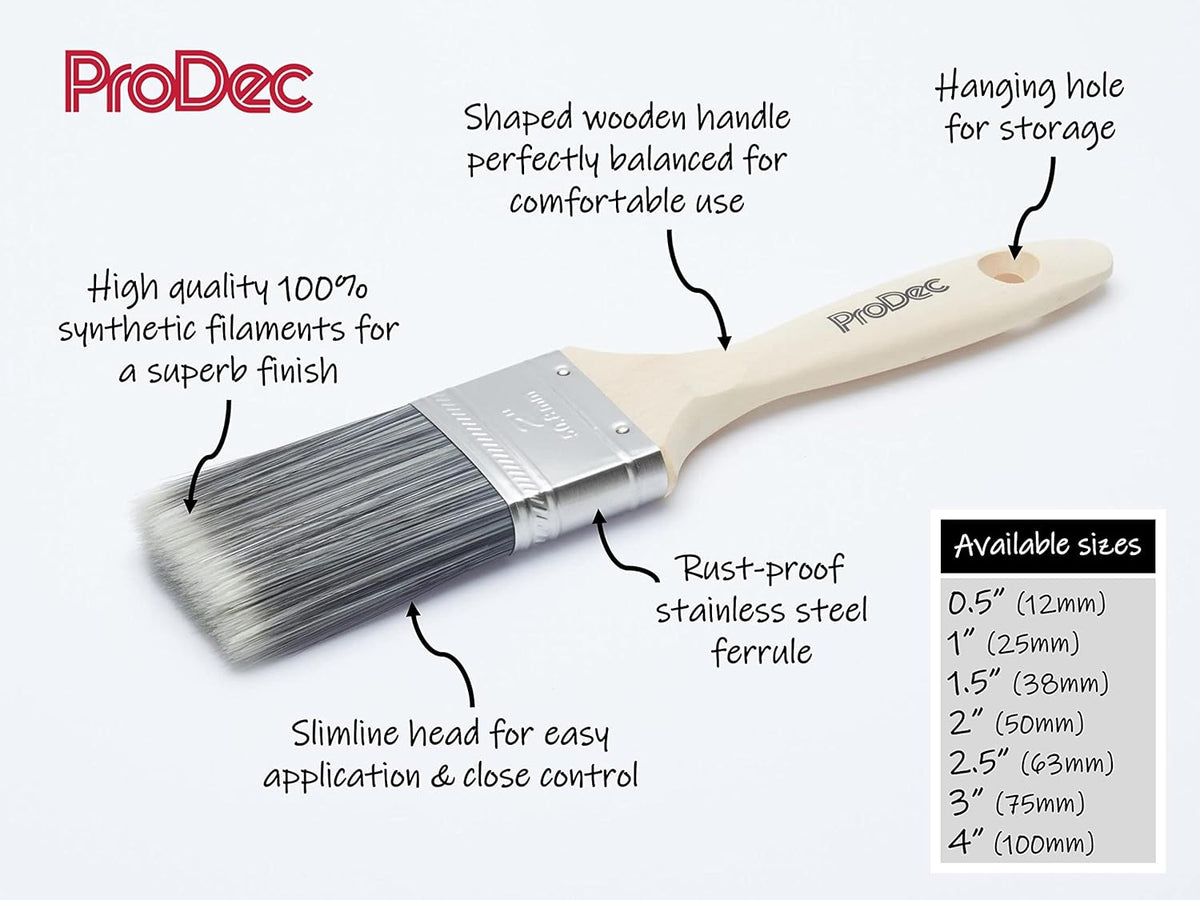 ProDec Decorator Synthetic Paint Brush for a Smooth Finish Painting with Emulsion, Gloss and Satin