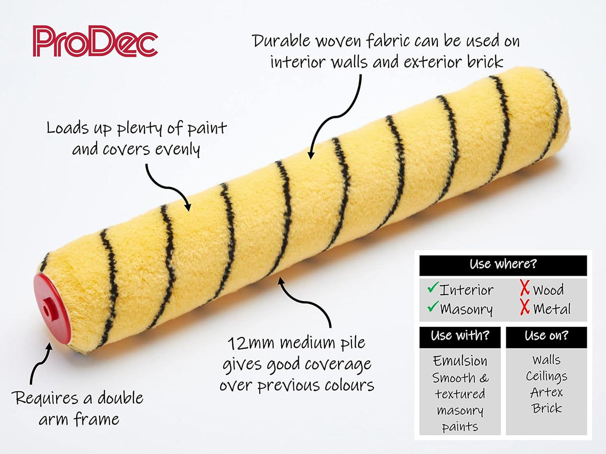 ProDec 15 inch x 1.75" Medium Pile Woven Trade Professional Double Arm Paint Roller for Fast Coverage