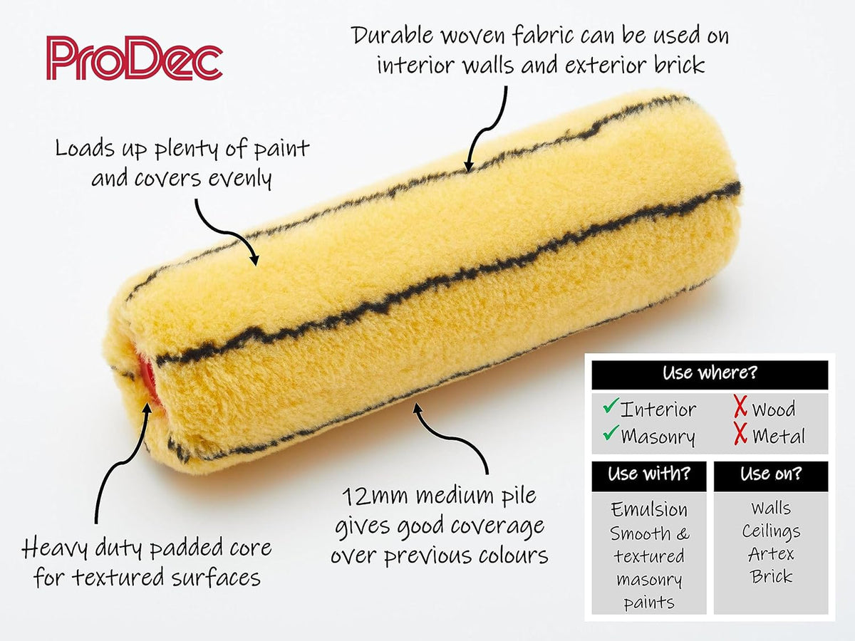 ProDec 10 inch Trade Professional Medium Pile Masonry Paint Roller with Heavy Duty Padded Core