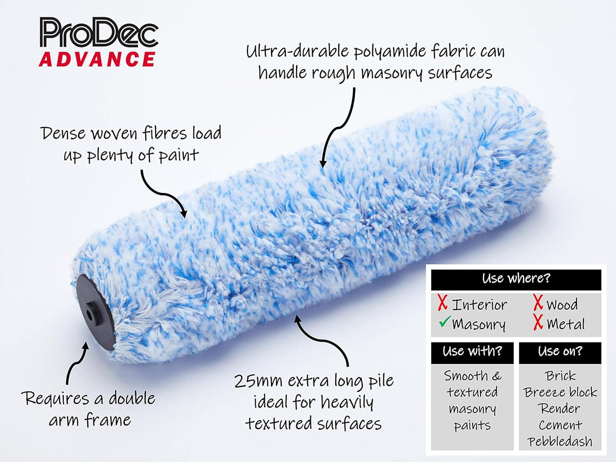 ProDec Advance 12 inch x 1.75" Extra Long Pile Ultra Tough Heavy Duty Woven Double Arm Masonry Paint Roller