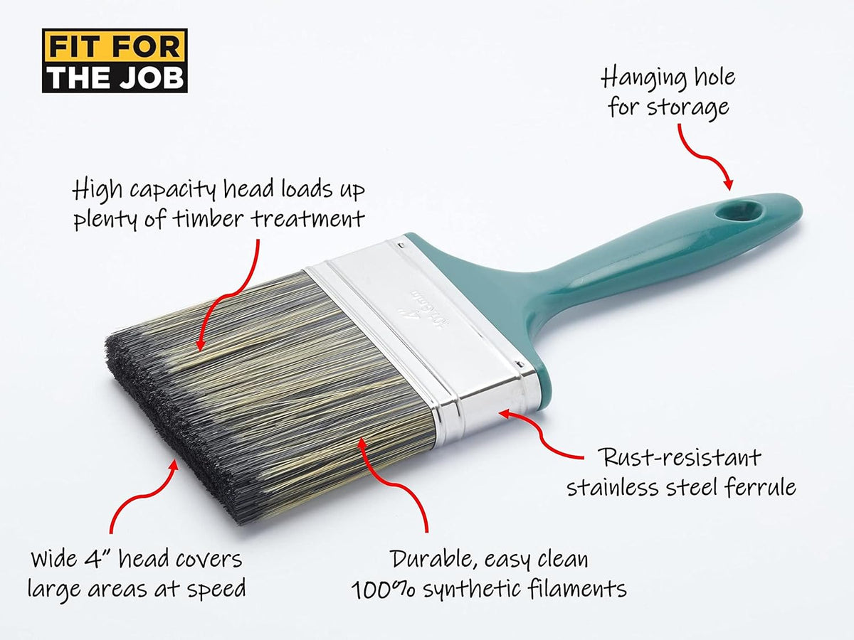 Fit For The Job 4 inch Shed &amp; Fence Brush for Applying Exterior Woodstains, Varnish