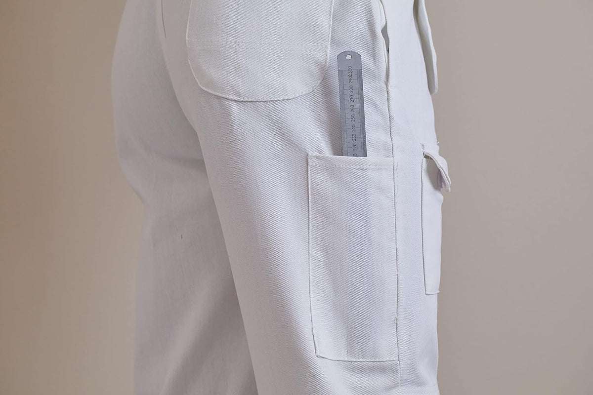 Fit For The Job 100% Cotton Drill, Multi Pocket White Painter & Decorator's Bib and Brace Overalls Dungarees