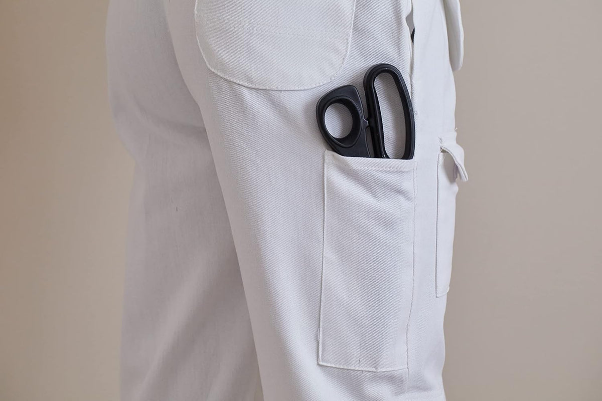 Fit For The Job 100% Cotton Drill, Multi Pocket White Painter & Decorator's Bib and Brace Overalls Dungarees