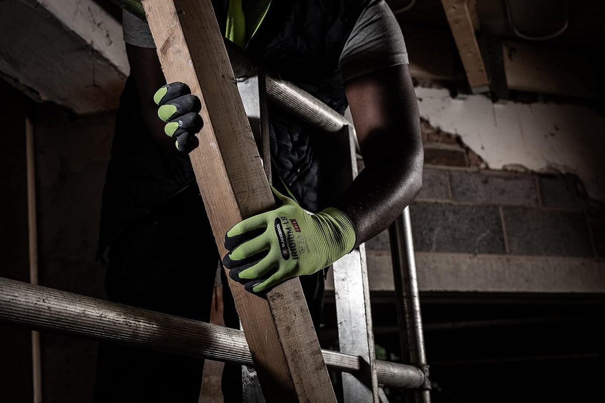 Blackrock Iridium-LS Yellow Safety Work Gloves Mens Womens, Sandy Latex Coating Maximum Dry & Wet Grip