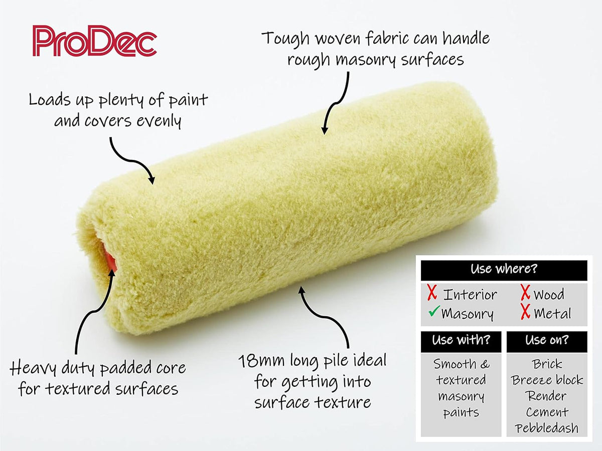 ProDec 9 inch Trade Professional Long Pile Masonry Paint Roller with Heavy Duty Padded Core