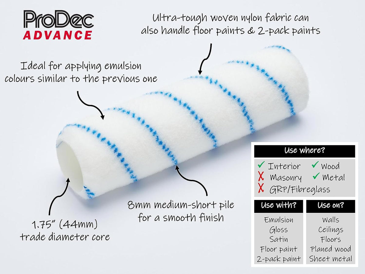 ProDec Advance 9 inch x 1.75" Industrial Woven Paint Roller for Painting with Floor Paints