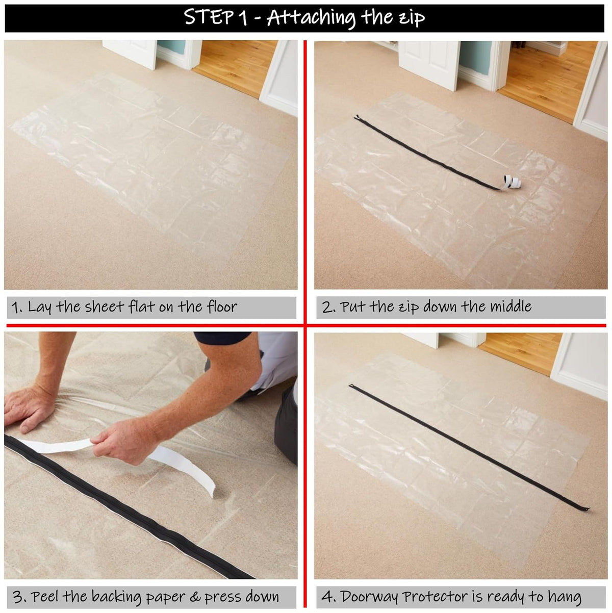 ProDec Zipped Doorway Dust Protector Heavy Duty Transparent Polythene Sheet For Preventing Dust Transfer