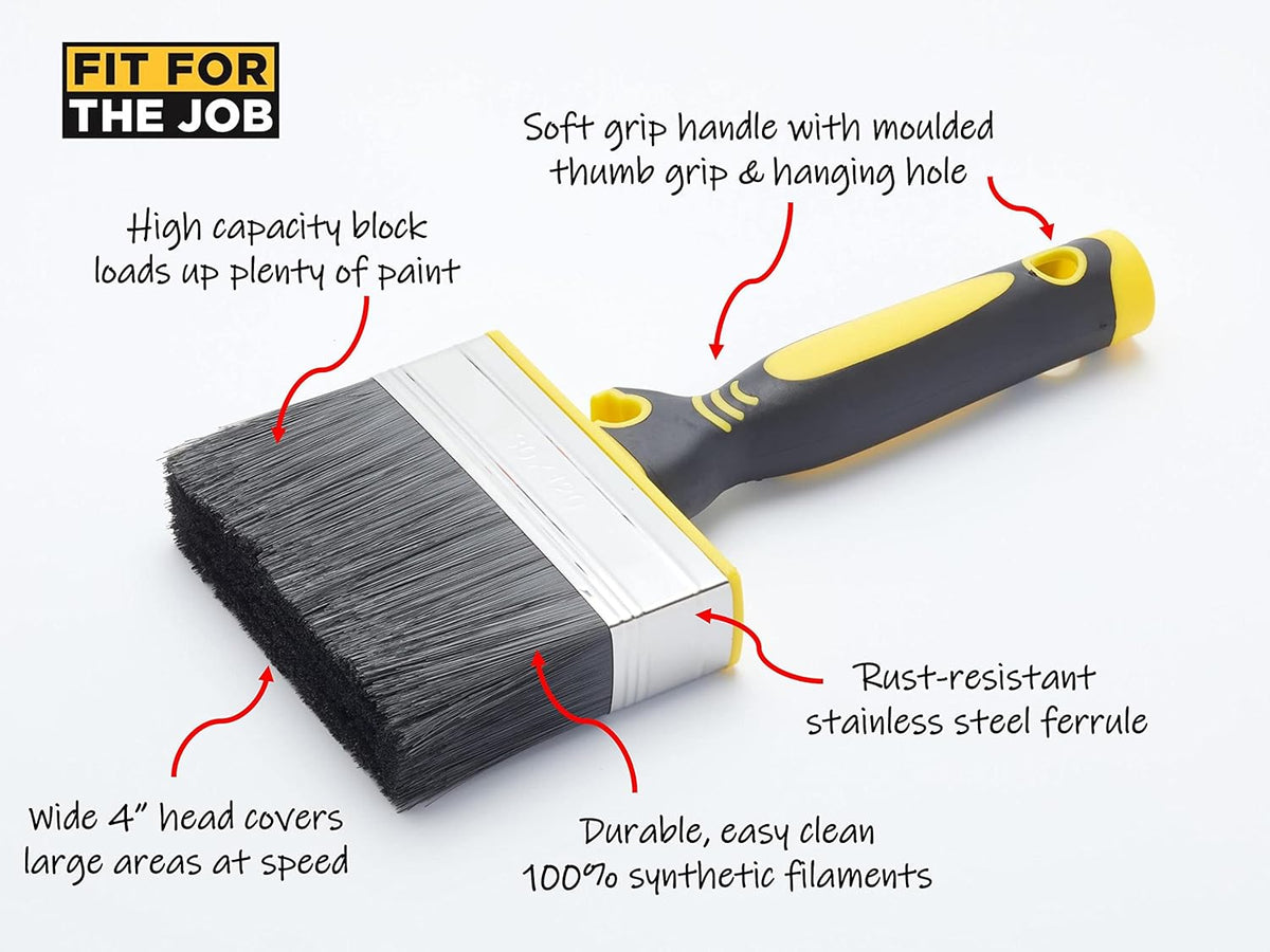 Fit For The Job 4 inch Block Brush, Masonry Brush for Rapid Painting with Smooth &amp; Textured
