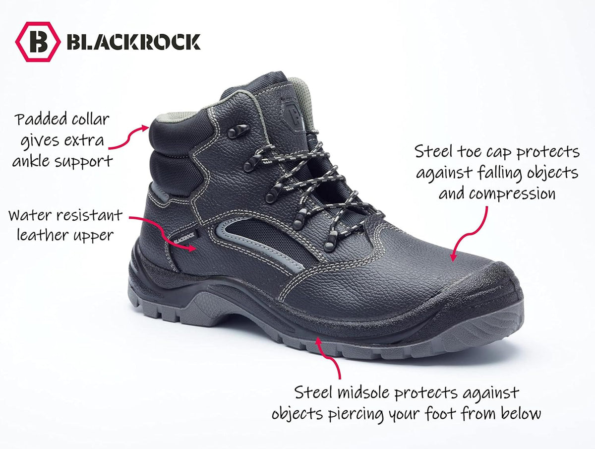 Blackrock Lunar S3 Water Resistant Safety Chukka Boots with Anti Static Protection, Black Leather, Steel Toe Cap and Protective Steel Midsole