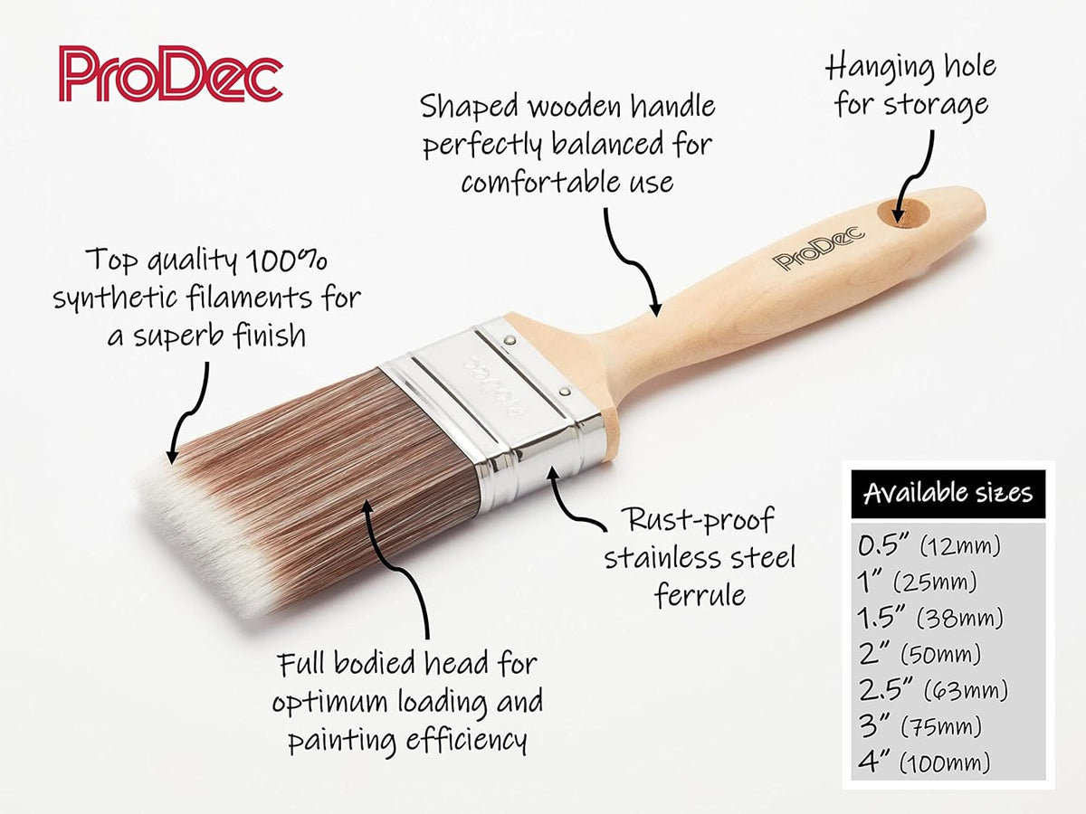 ProDec Premier Trade Professional Synthetic Paint Brush for a Smooth Finish Painting with Emulsion, Gloss and Satin