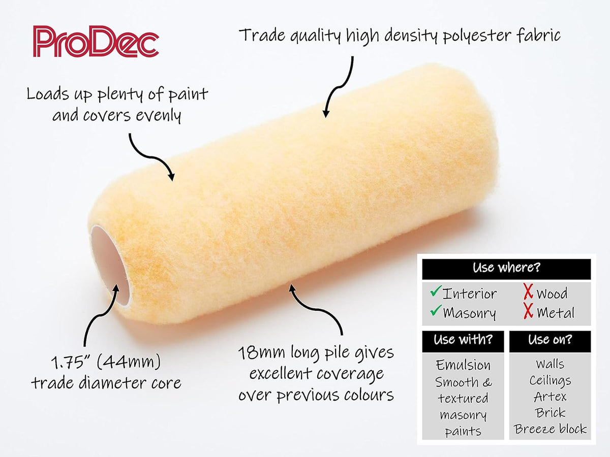 ProDec Contractor 9 inch x 1.75" Long Pile High Density Polyester Paint Roller for A Smooth Finish Painting