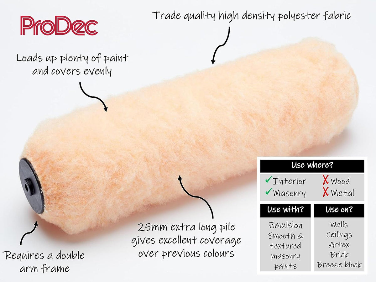 ProDec Contractor 12 inch Extra Long Pile High Density Polyester Double Arm Paint Roller, Fast Coverage Painting