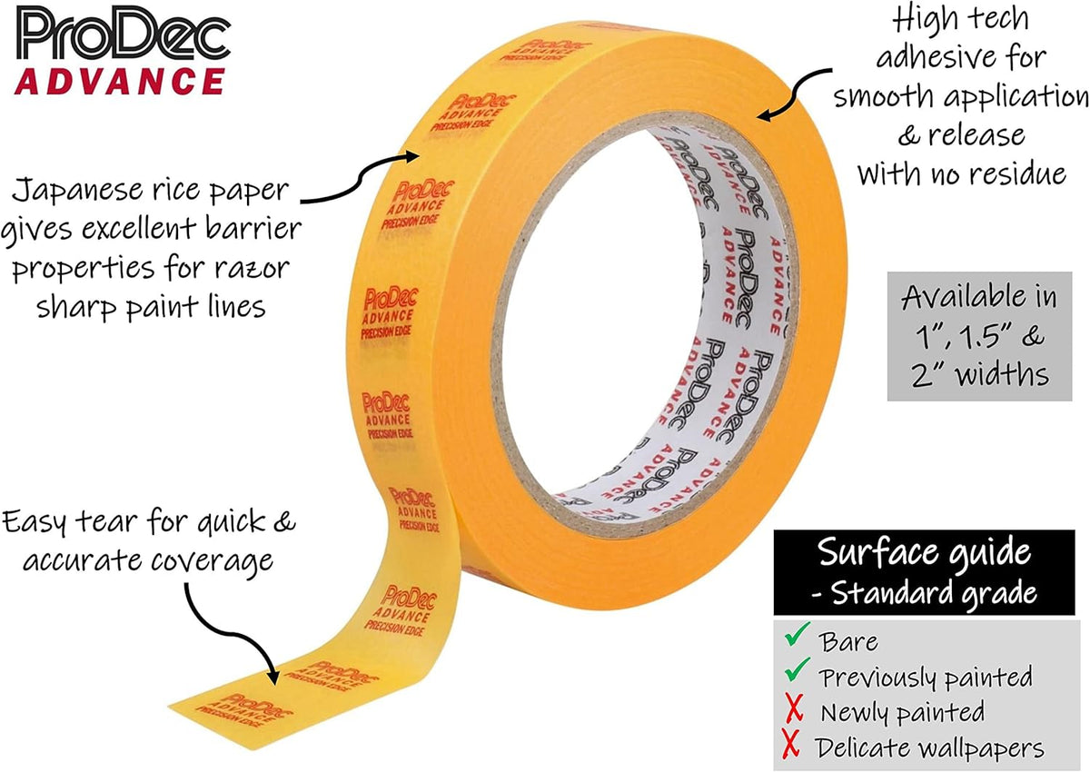 ProDec Advance 24mm (1 inch) x 50m Precision Edge Multi Surface Painters Masking Tape for Razor Sharp Lines