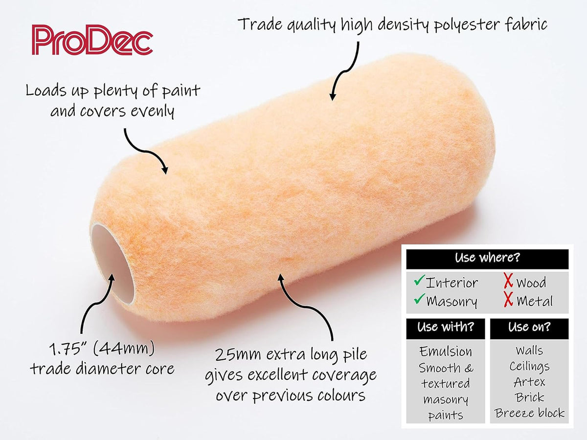 ProDec Contractor 9 inch x1.75" Extra Long Pile High Density Polyester Paint Roller, Smooth Finish Painting