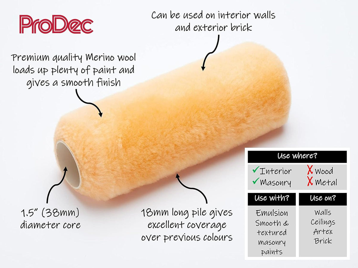 ProDec 9 inch x 1.5" Long Pile Sheepskin Paint Roller, Premium Quality Merino Wool