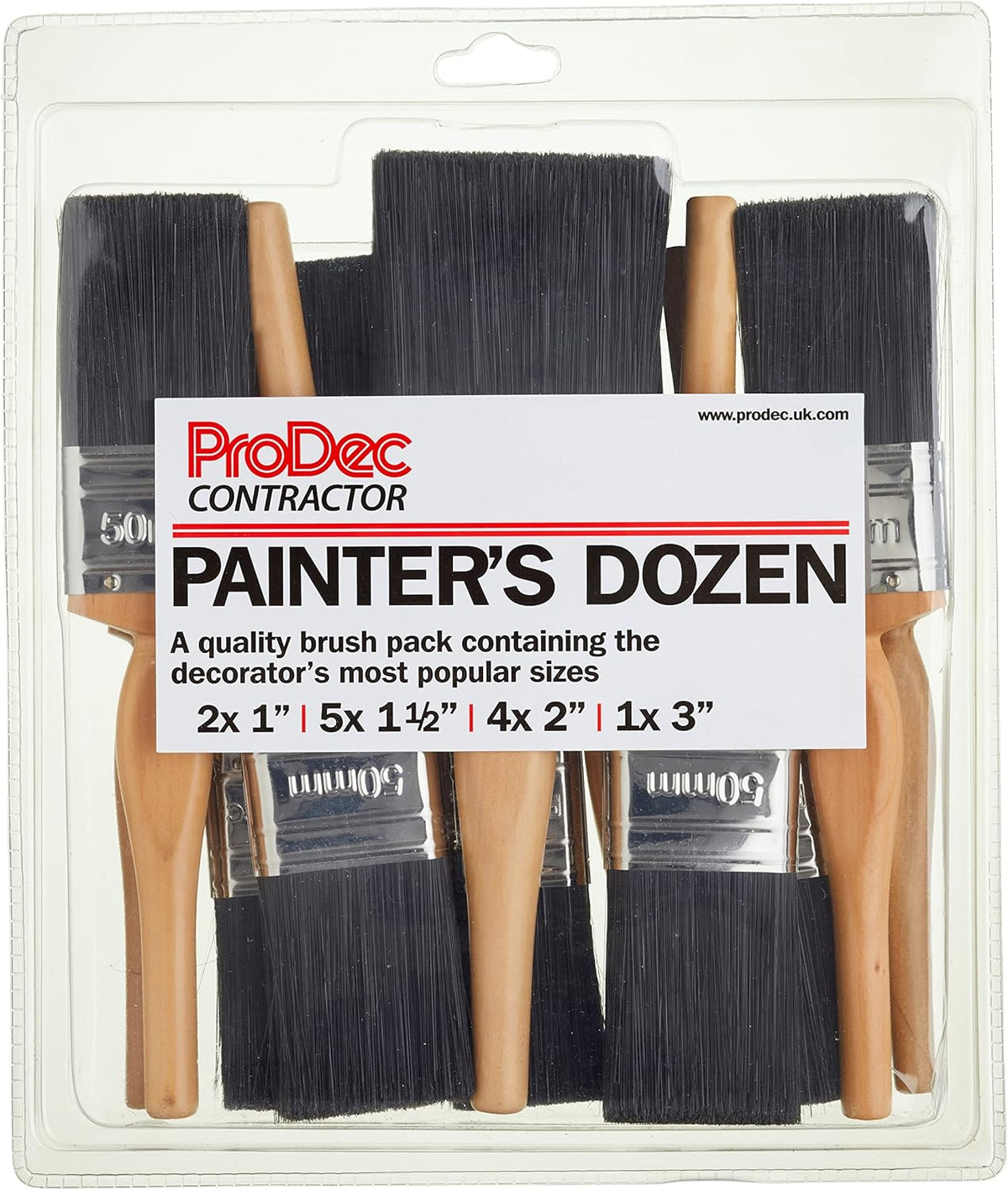 ProDec Contractor Painter's Dozen 12 Piece Paint Brush Set for a Smooth Finish with Emulsion, Gloss, Satin Paints