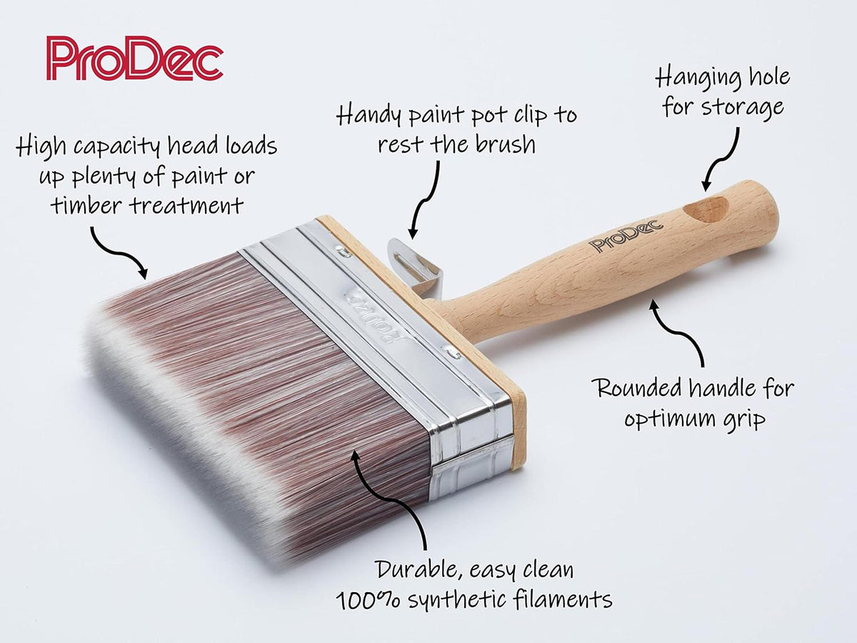 ProDec 4 inch Block Brush for Rapid Painting with Emulsion, Masonry Paint, Woodstains Timber Treatment, Varnish