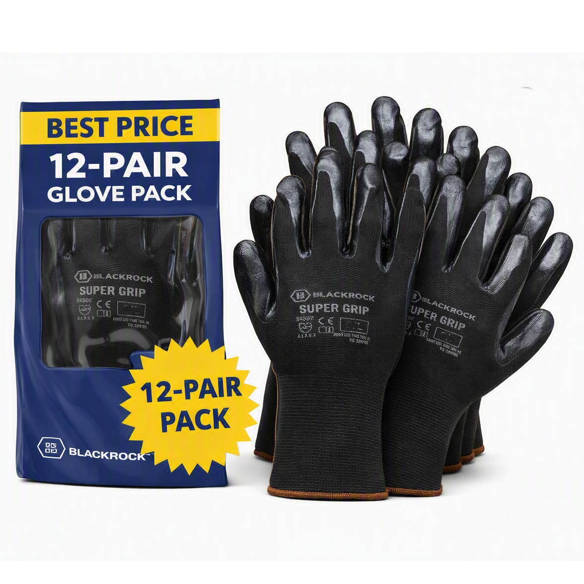 Blackrock Super Grip Work Gloves - Black Nitrile Safety
