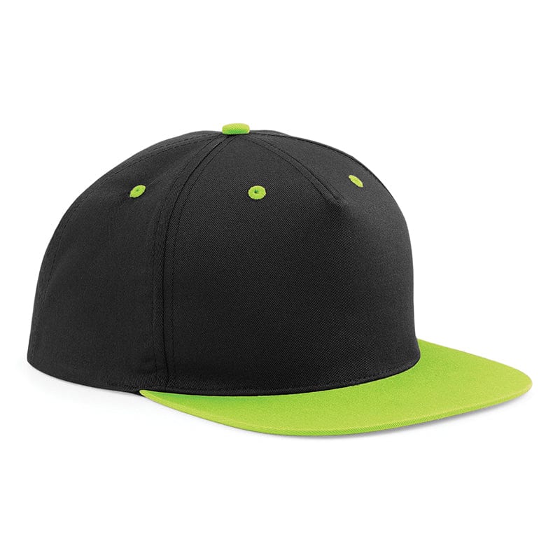 Beechfield 5 Panel Contrast Snapback Black / Lime Green