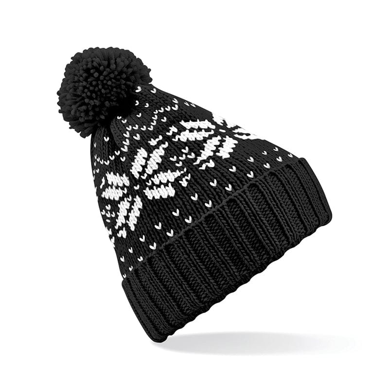 Beechfield Fair Isle Snowstar Beanie Black / White
