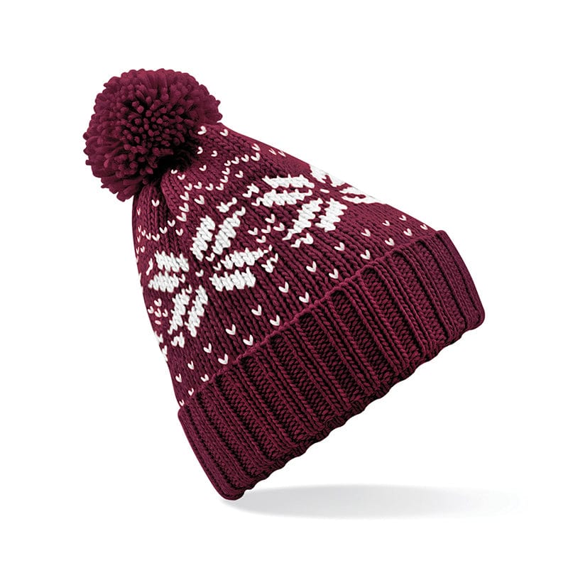 Beechfield Fair Isle Snowstar Beanie Burgundy / White