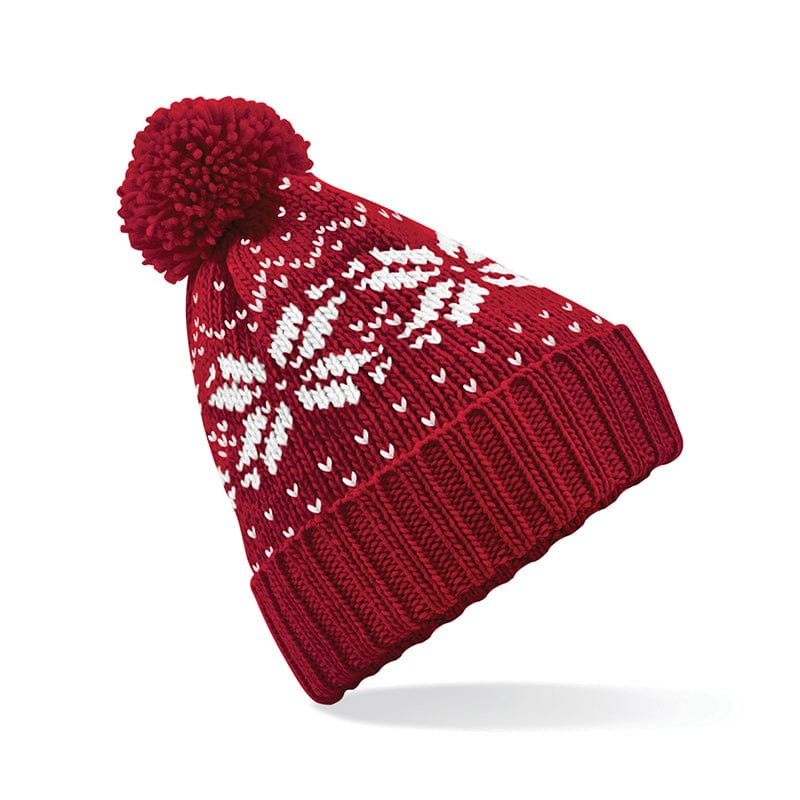 Beechfield Fair Isle Snowstar Beanie Classic Red / White