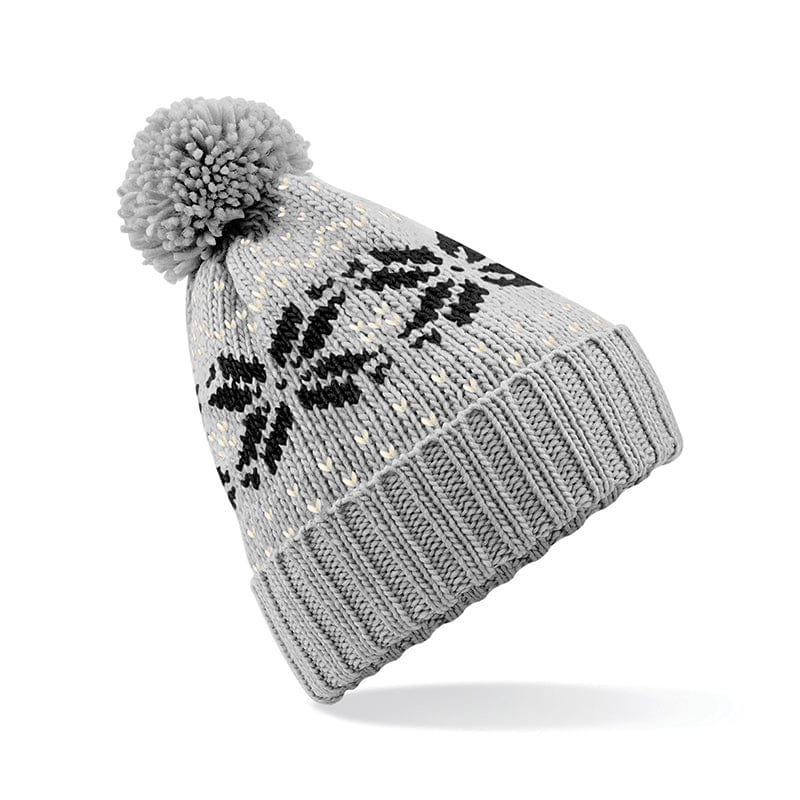 Beechfield Fair Isle Snowstar Beanie Light Grey / Black / Off White