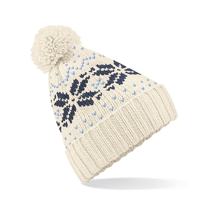 Beechfield Fair Isle Snowstar Beanie Off White / Navy / Sky Blue
