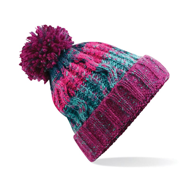 Beechfield Corkscrew Pom Pom Beanie Winter Berries